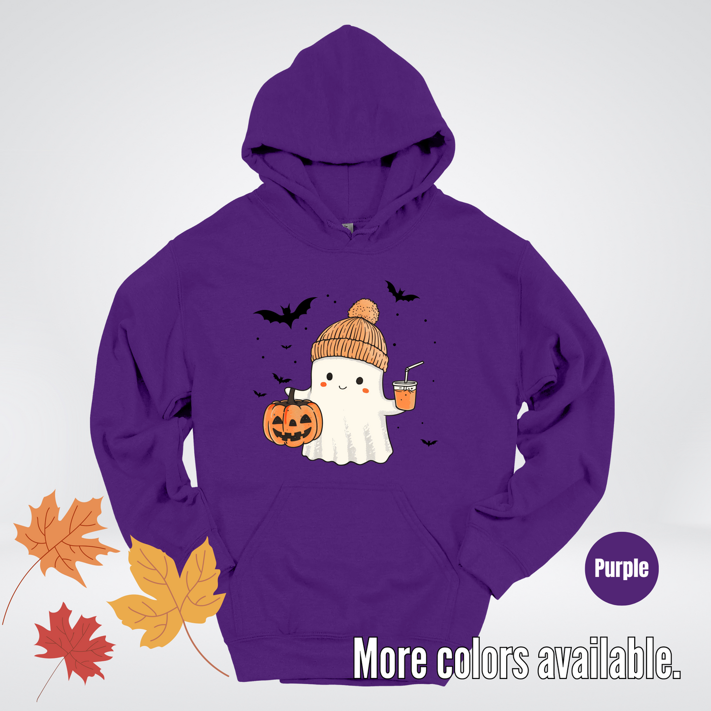 Cute Fall Ghost with Pumpkin And Bats Hoodie