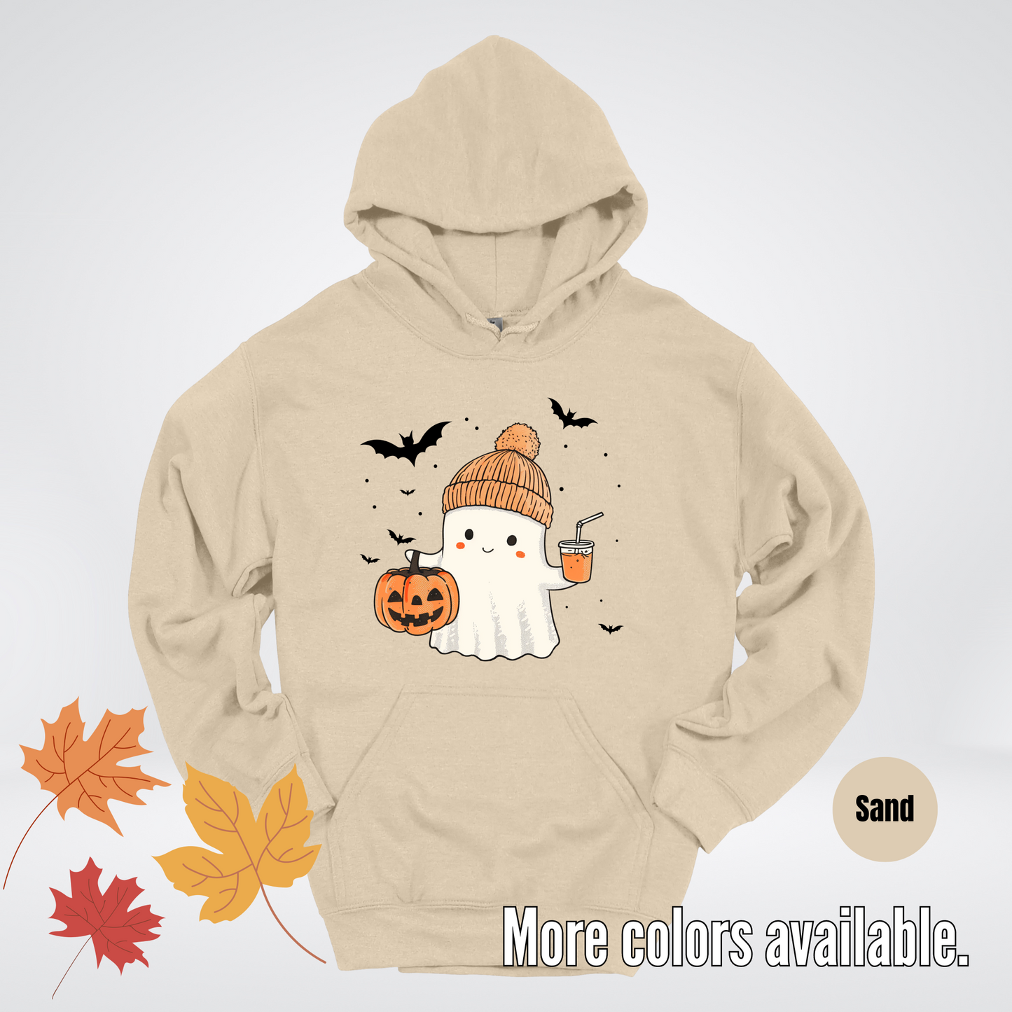 Cute Fall Ghost with Pumpkin And Bats Hoodie