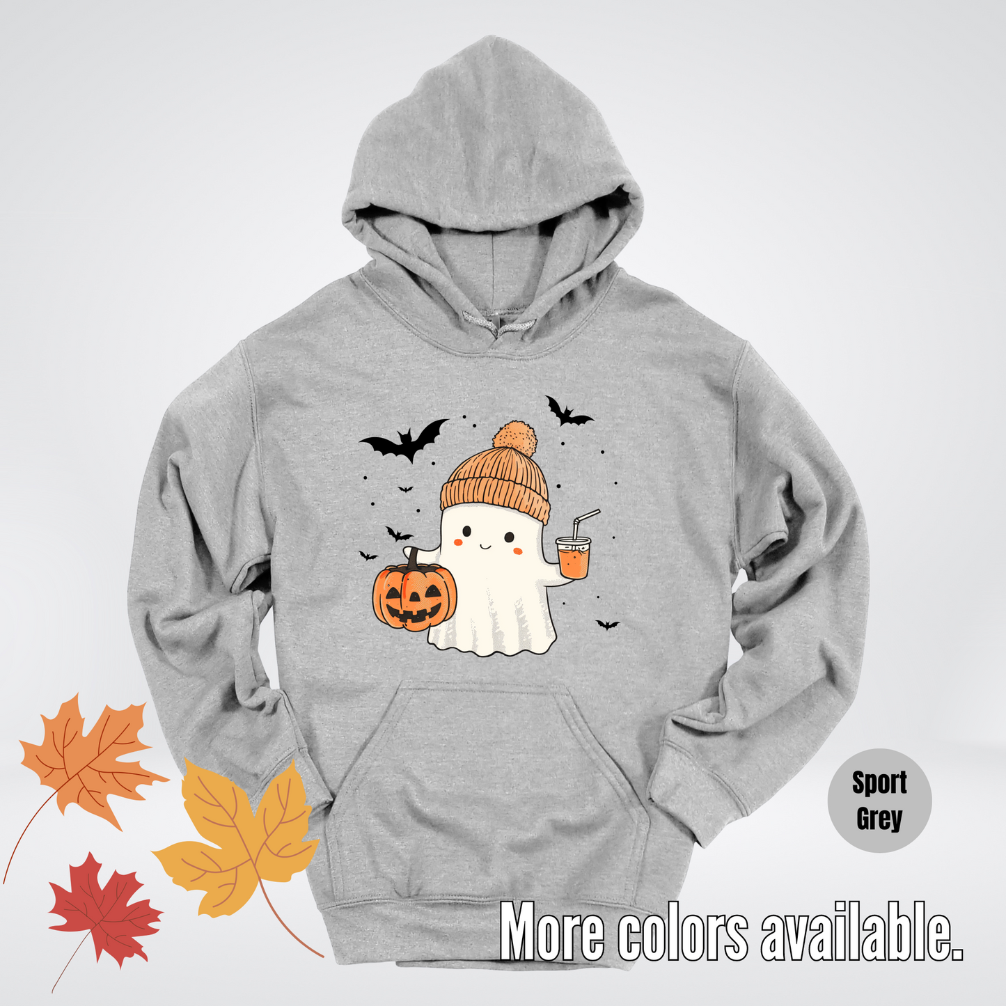 Cute Fall Ghost with Pumpkin And Bats Hoodie