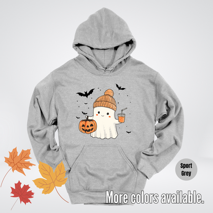 Cute Fall Ghost with Pumpkin And Bats Hoodie