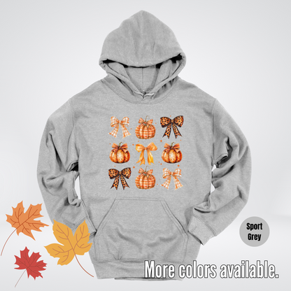 Fall Coquette Leopard Print and Flannel Bows And Pumpkins Hoodie