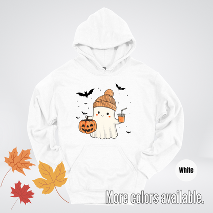 Cute Fall Ghost with Pumpkin And Bats Hoodie