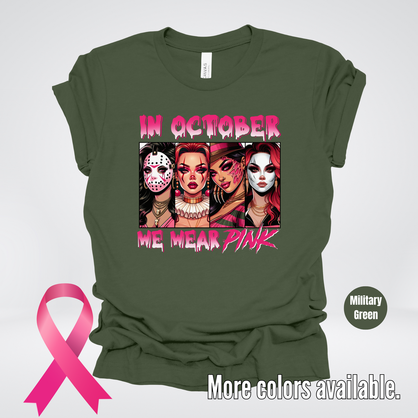 Halloween Bad Girls in October We Wear Pink Horror Movie Characters 2 T-Shirt