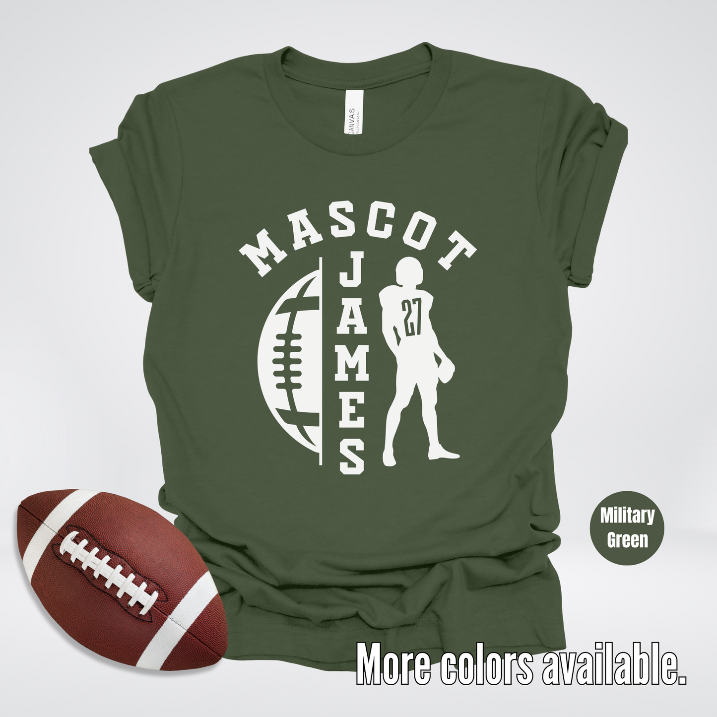 Custom Mascot, Number, & Name - White - Football Design 26 T-Shirt