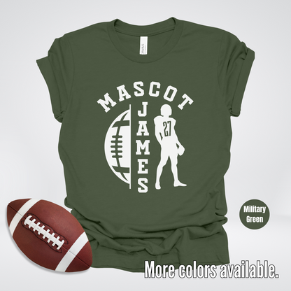 Custom Mascot, Number, & Name - White - Football Design 26 T-Shirt