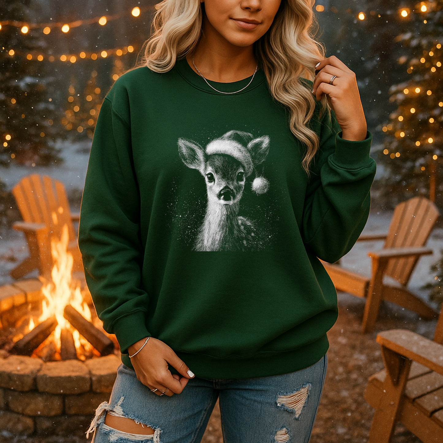 Vintage Christmas Deer - Crewneck Sweatshirt