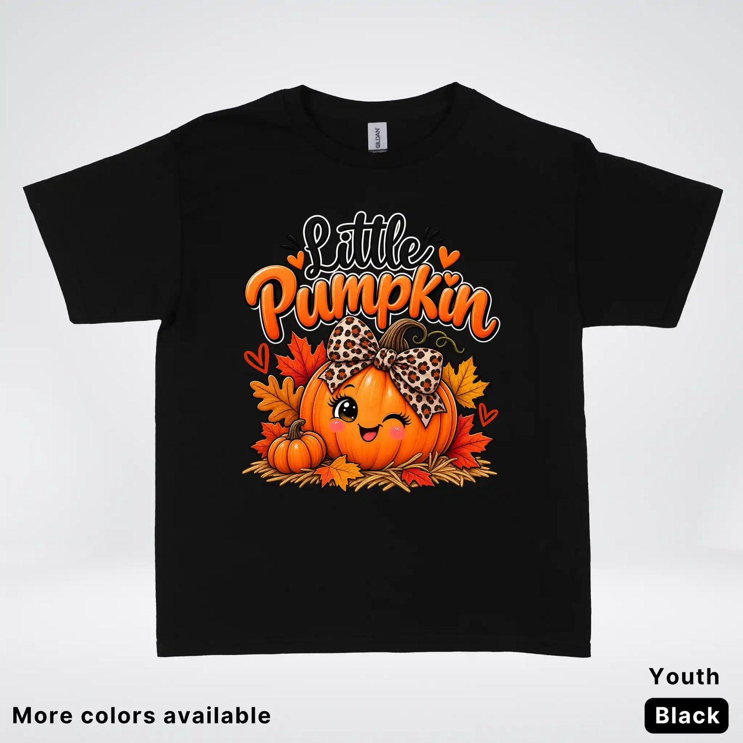 Little Pumpkin – Leopard Bow Fall Youth T-Shirt