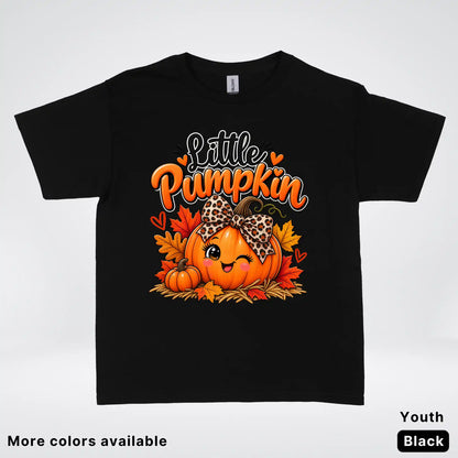 Little Pumpkin – Leopard Bow Fall Youth T-Shirt