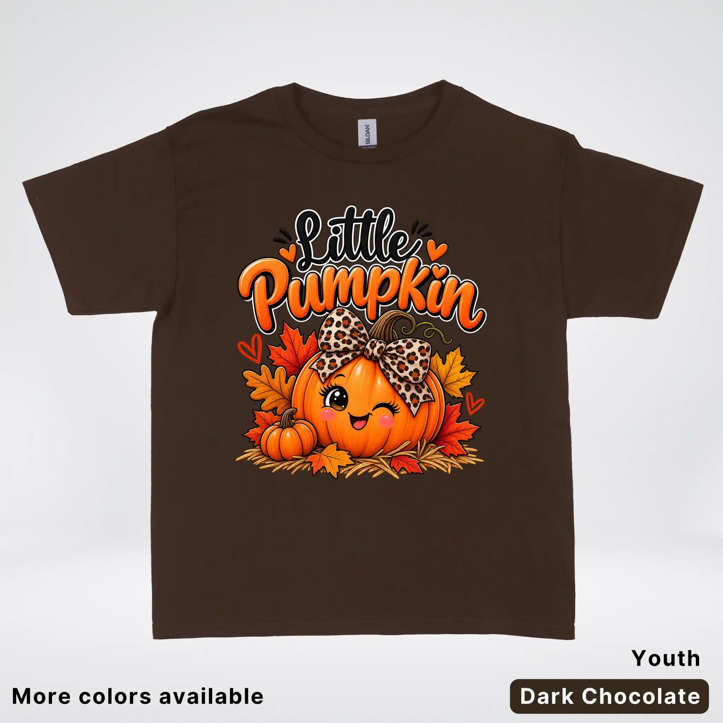 Little Pumpkin – Leopard Bow Fall Youth T-Shirt