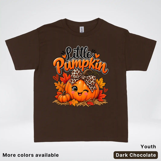 Little Pumpkin – Leopard Bow Fall Youth T-Shirt