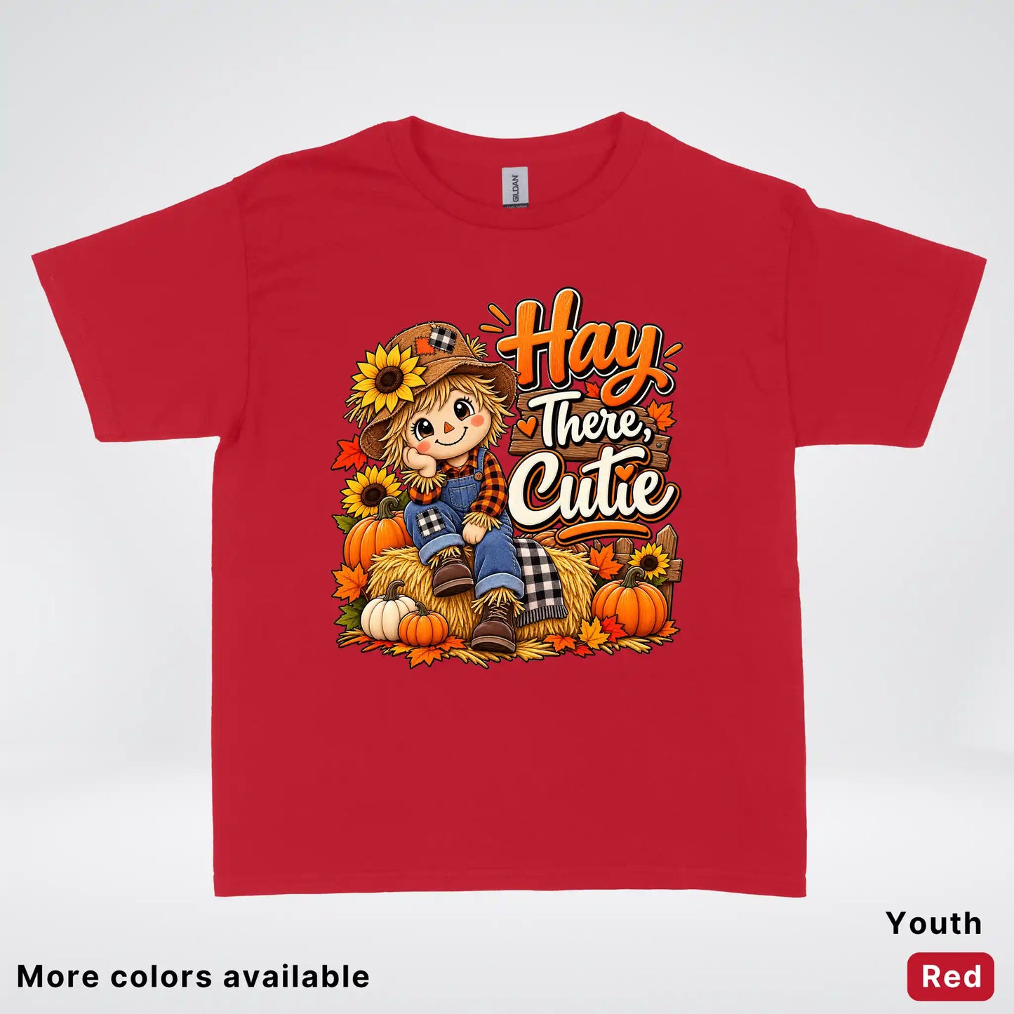 Hay There, Cutie – Cute Scarecrow Fall Youth T-Shirt