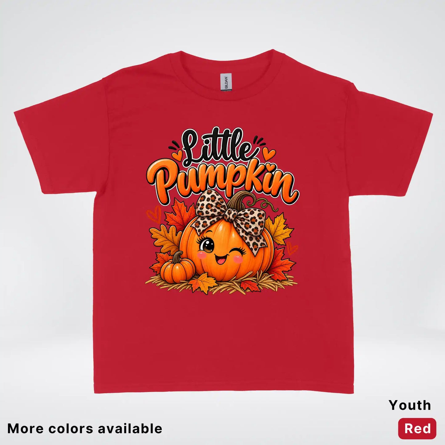 Little Pumpkin – Leopard Bow Fall Youth T-Shirt