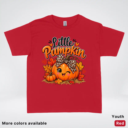 Little Pumpkin – Leopard Bow Fall Youth T-Shirt