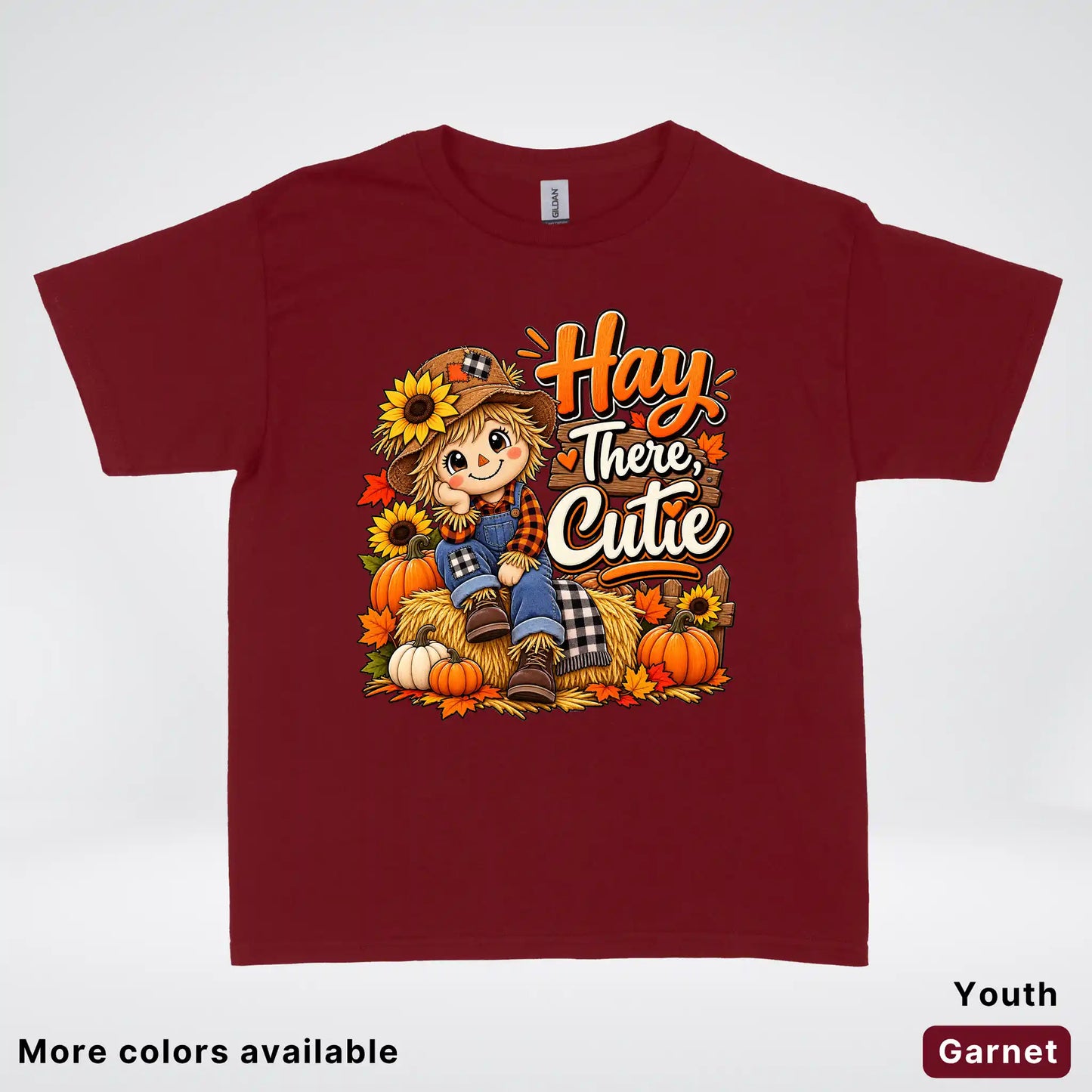 Hay There, Cutie – Cute Scarecrow Fall Youth T-Shirt