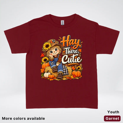 Hay There, Cutie – Cute Scarecrow Fall Youth T-Shirt