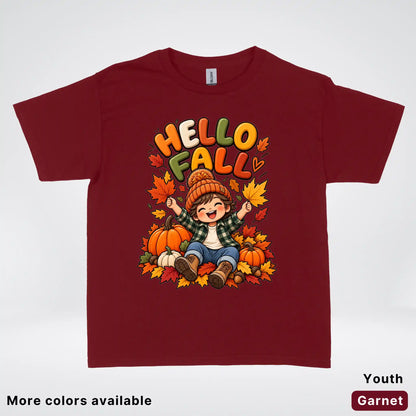 Hello Fall – Autumn Pumpkin Patch Youth T-Shirt