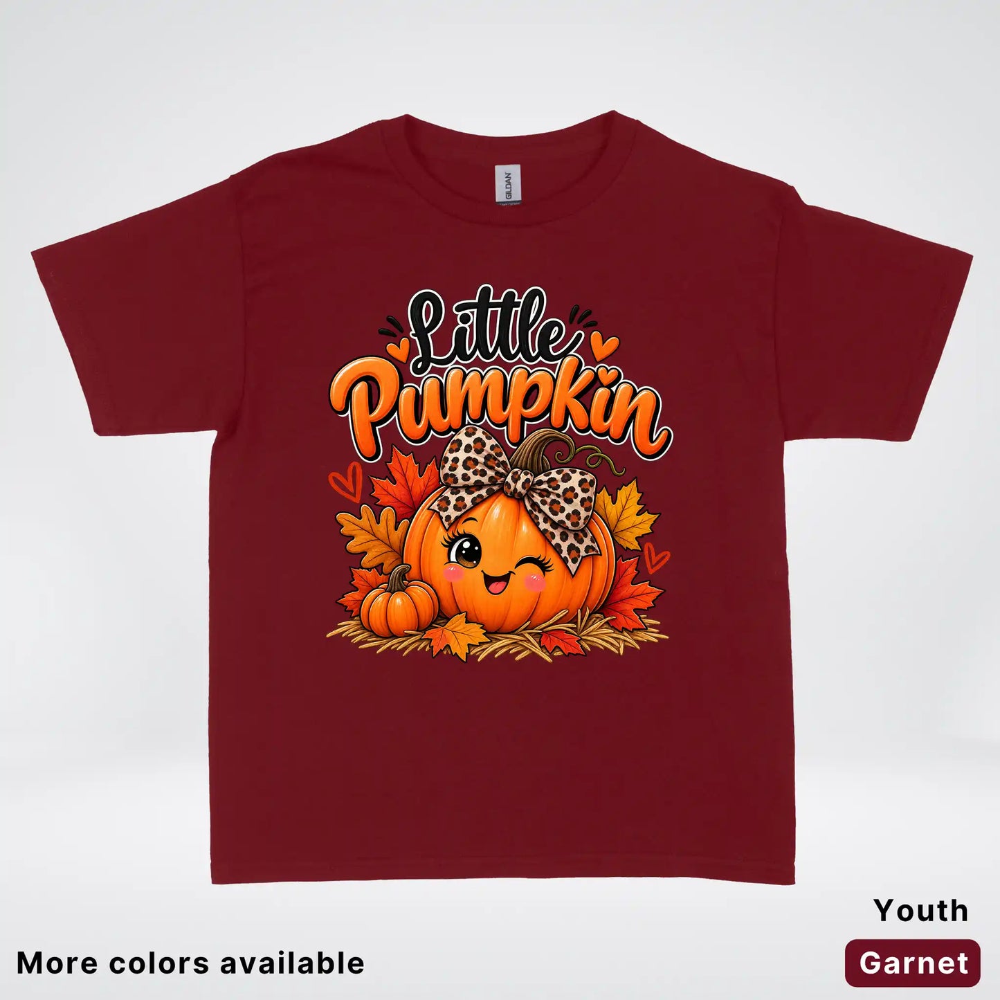 Little Pumpkin – Leopard Bow Fall Youth T-Shirt