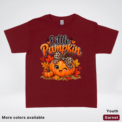 Little Pumpkin – Leopard Bow Fall Youth T-Shirt