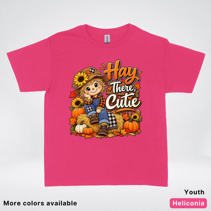 Hay There, Cutie – Cute Scarecrow Fall Youth T-Shirt