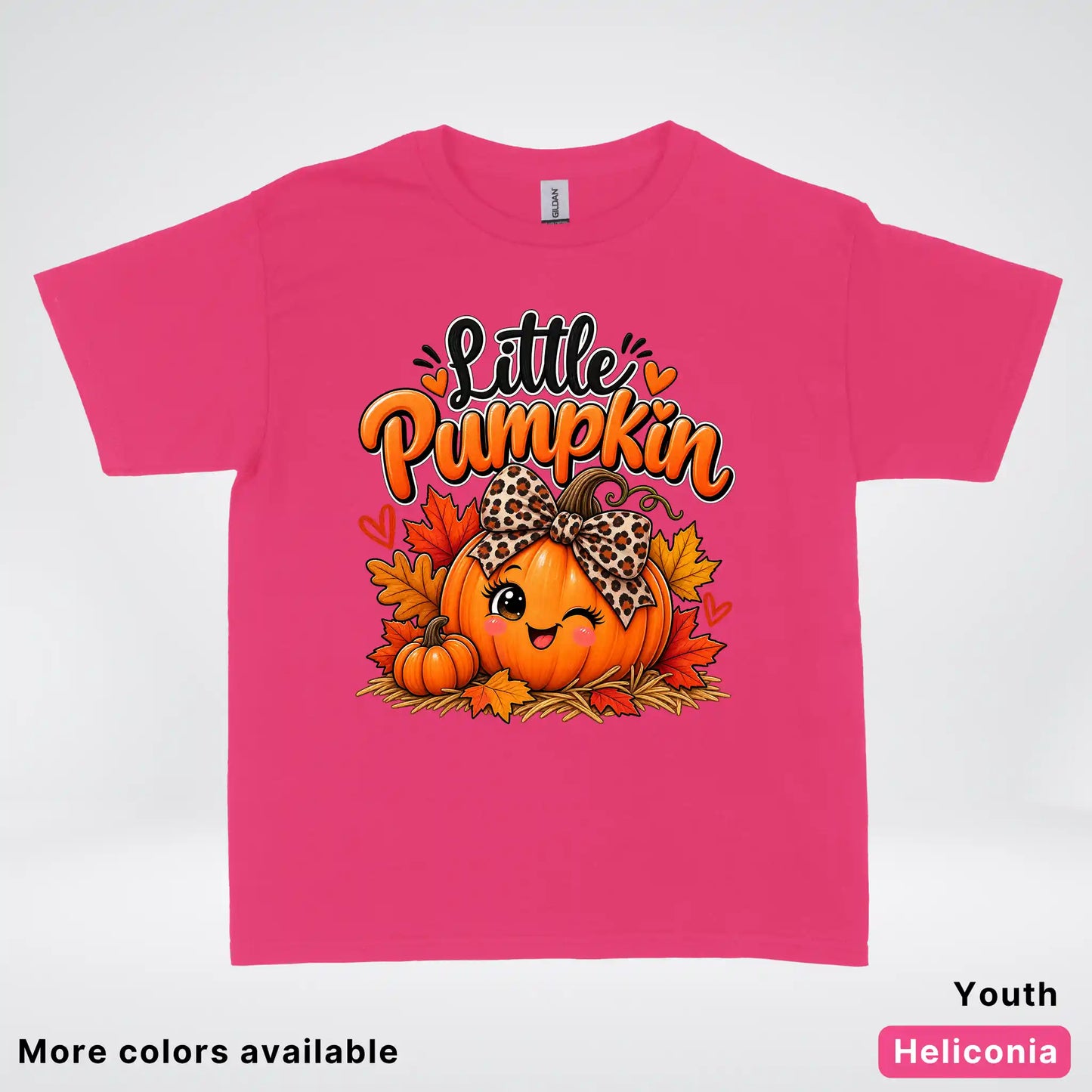 Little Pumpkin – Leopard Bow Fall Youth T-Shirt