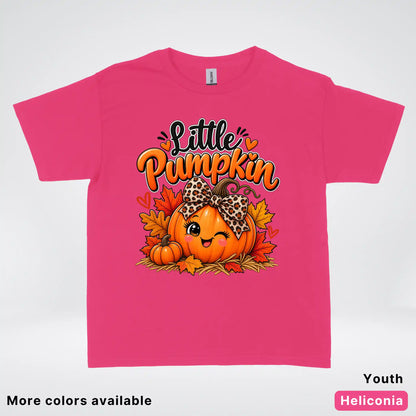 Little Pumpkin – Leopard Bow Fall Youth T-Shirt
