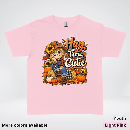 Hay There, Cutie – Cute Scarecrow Fall Youth T-Shirt