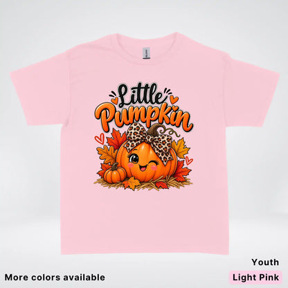 Little Pumpkin – Leopard Bow Fall Youth T-Shirt