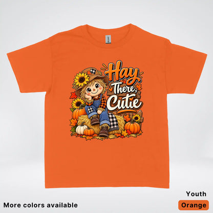 Hay There, Cutie – Cute Scarecrow Fall Youth T-Shirt