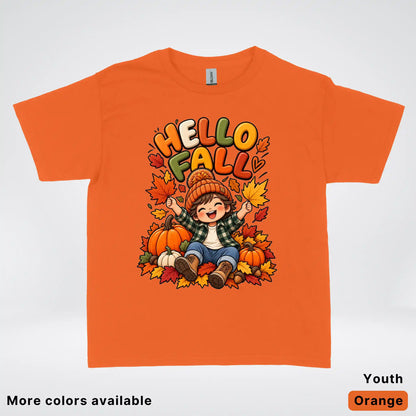 Hello Fall – Autumn Pumpkin Patch Youth T-Shirt