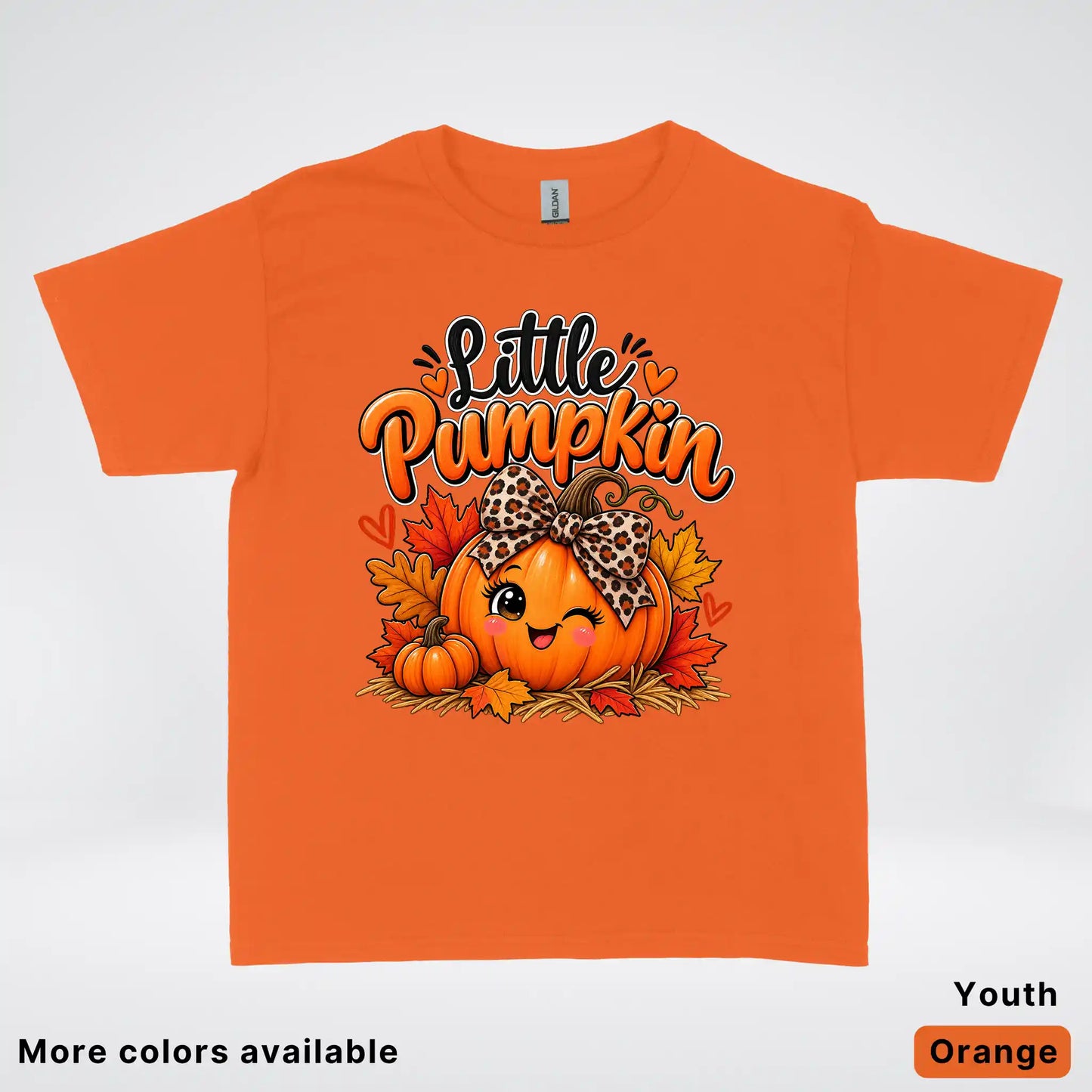 Little Pumpkin – Leopard Bow Fall Youth T-Shirt
