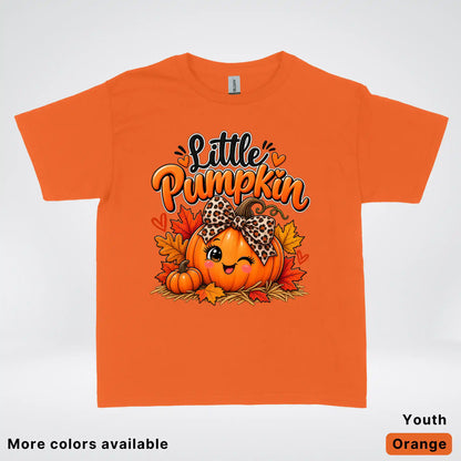 Little Pumpkin – Leopard Bow Fall Youth T-Shirt