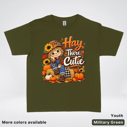 Hay There, Cutie – Cute Scarecrow Fall Youth T-Shirt