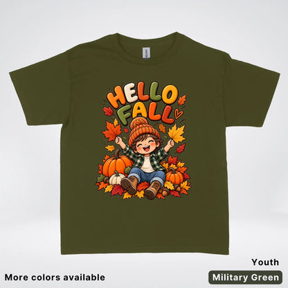 Hello Fall – Autumn Pumpkin Patch Youth T-Shirt
