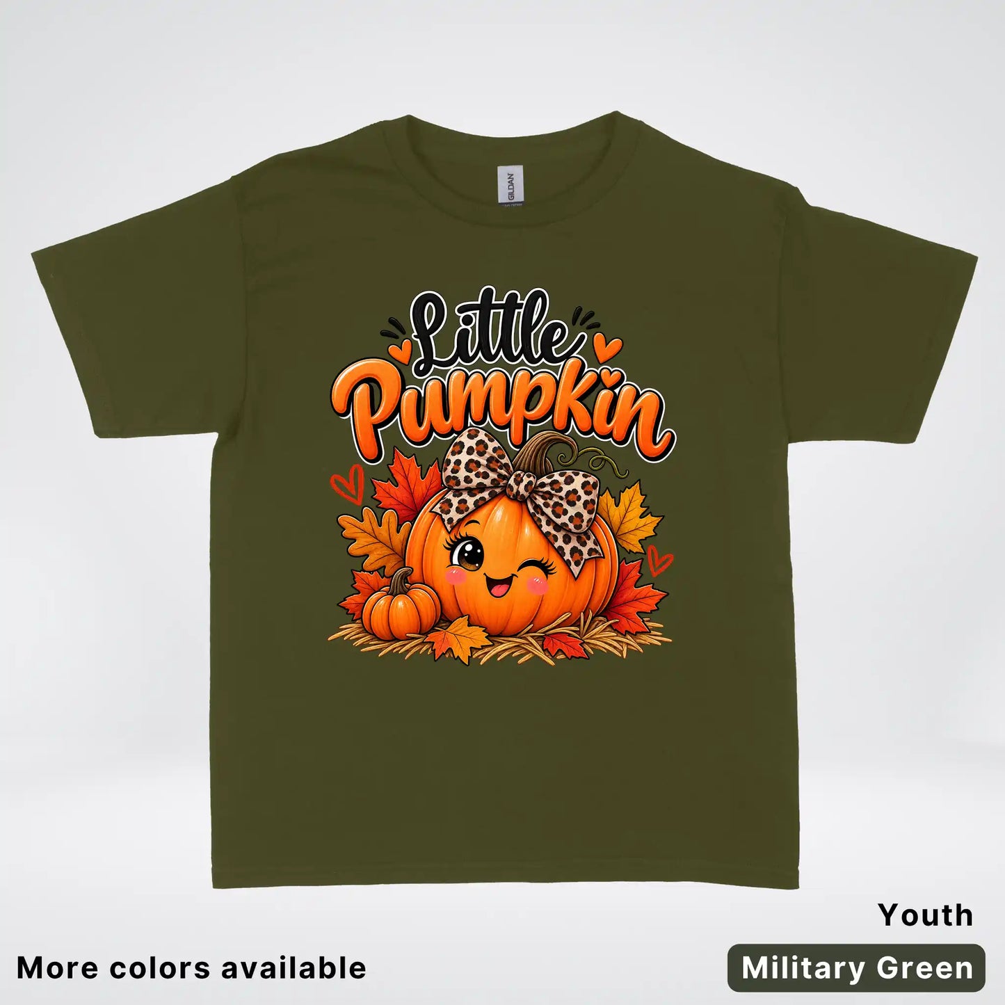 Little Pumpkin – Leopard Bow Fall Youth T-Shirt