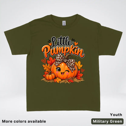 Little Pumpkin – Leopard Bow Fall Youth T-Shirt