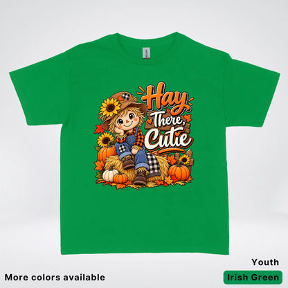 Hay There, Cutie – Cute Scarecrow Fall Youth T-Shirt