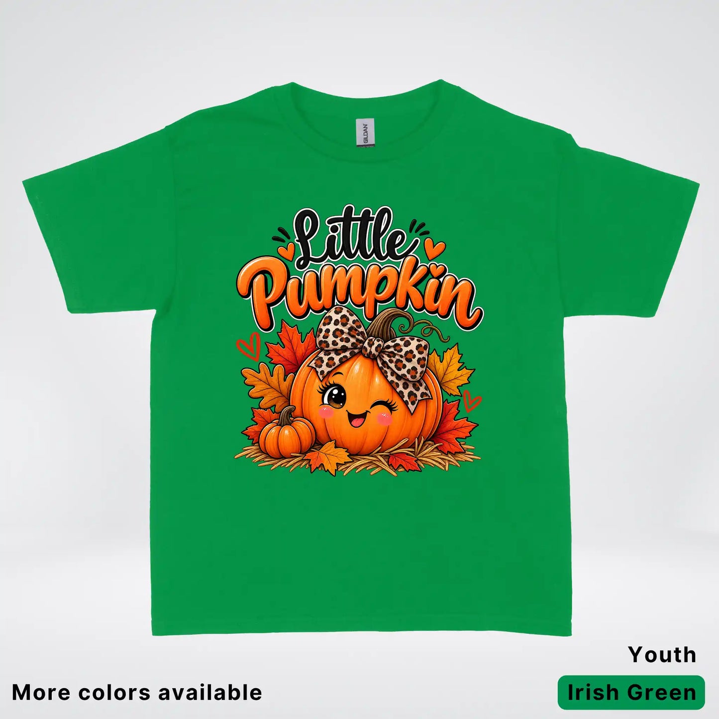 Little Pumpkin – Leopard Bow Fall Youth T-Shirt