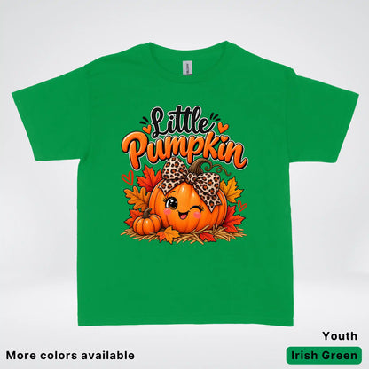 Little Pumpkin – Leopard Bow Fall Youth T-Shirt