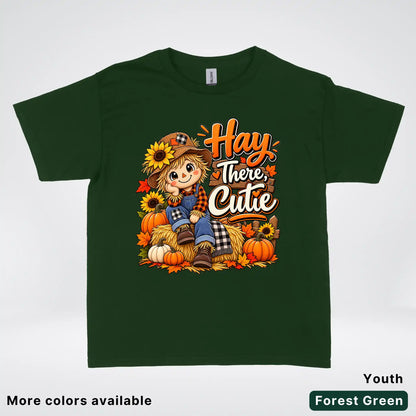 Hay There, Cutie – Cute Scarecrow Fall Youth T-Shirt