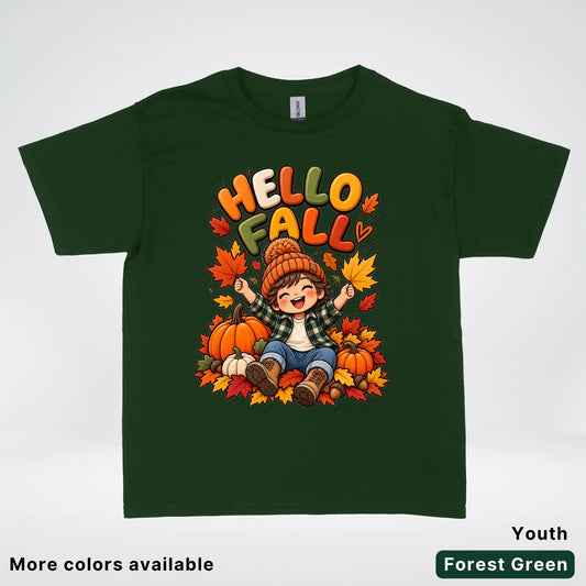 Hello Fall – Autumn Pumpkin Patch Youth T-Shirt