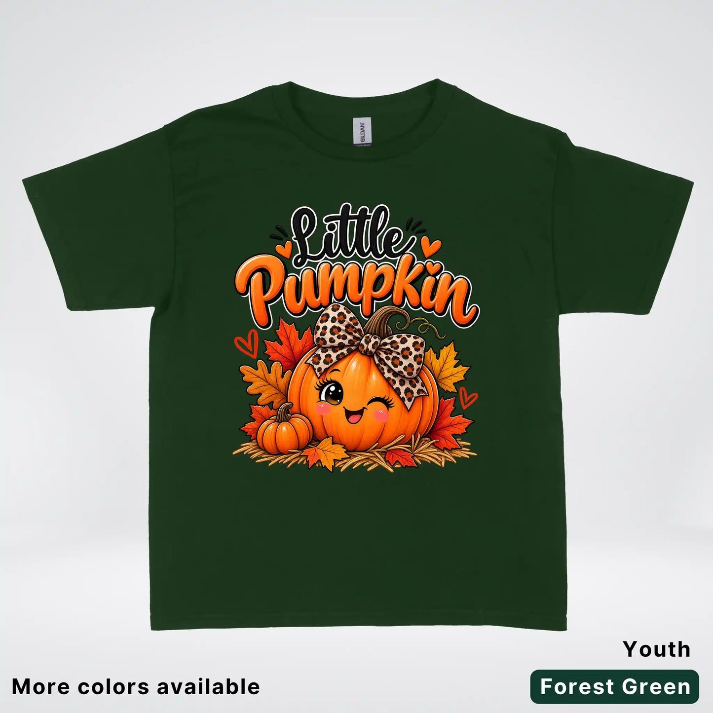 Little Pumpkin – Leopard Bow Fall Youth T-Shirt