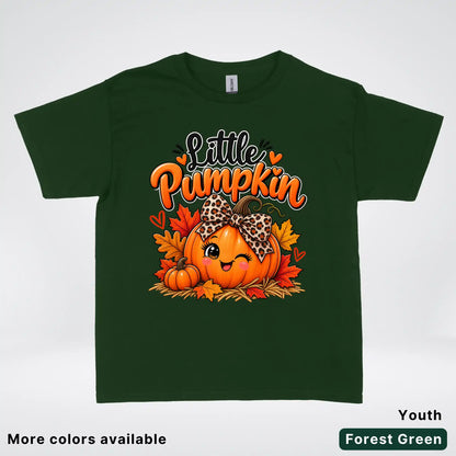 Little Pumpkin – Leopard Bow Fall Youth T-Shirt