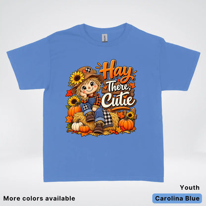 Hay There, Cutie – Cute Scarecrow Fall Youth T-Shirt