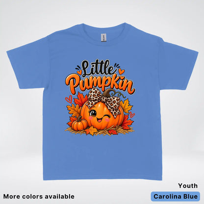 Little Pumpkin – Leopard Bow Fall Youth T-Shirt