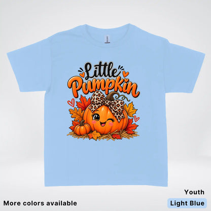 Little Pumpkin – Leopard Bow Fall Youth T-Shirt