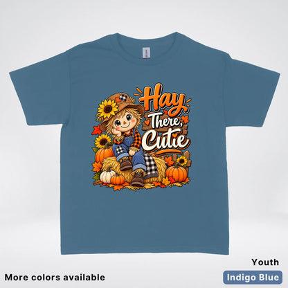Hay There, Cutie – Cute Scarecrow Fall Youth T-Shirt