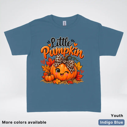 Little Pumpkin – Leopard Bow Fall Youth T-Shirt