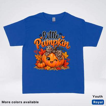 Little Pumpkin – Leopard Bow Fall Youth T-Shirt