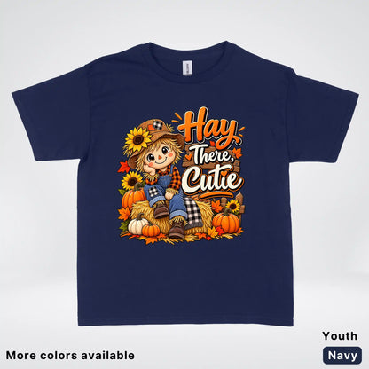 Hay There, Cutie – Cute Scarecrow Fall Youth T-Shirt