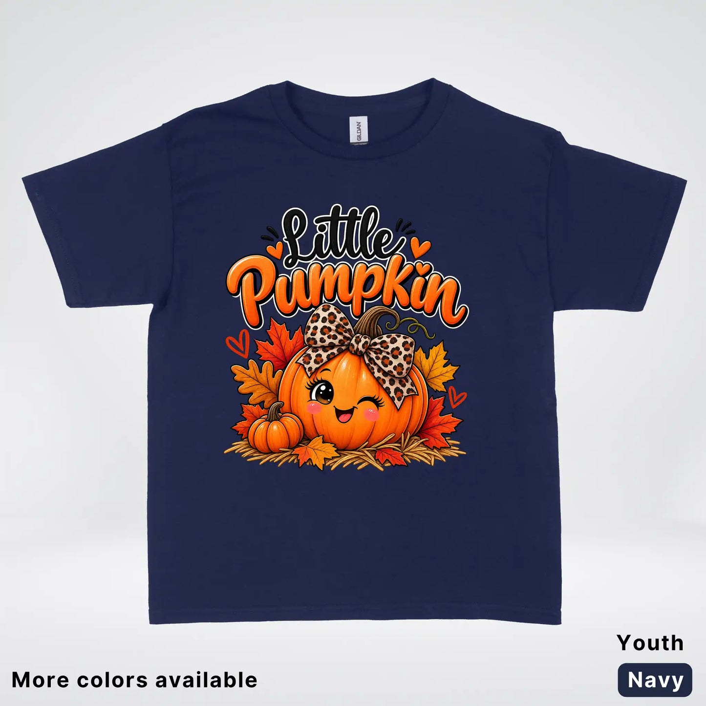 Little Pumpkin – Leopard Bow Fall Youth T-Shirt